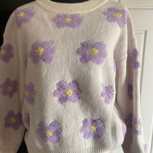 SUNNY DAZE FLORAL SWEATER BY POL - CREAM and Purple